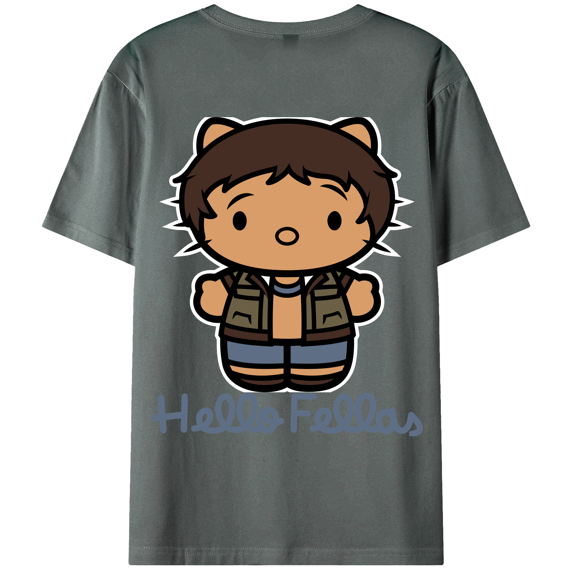 （画像用） Hello Kitty ハローキティ 綿100％ メンズ半袖Tシャツ（バックプリント） 通気性
